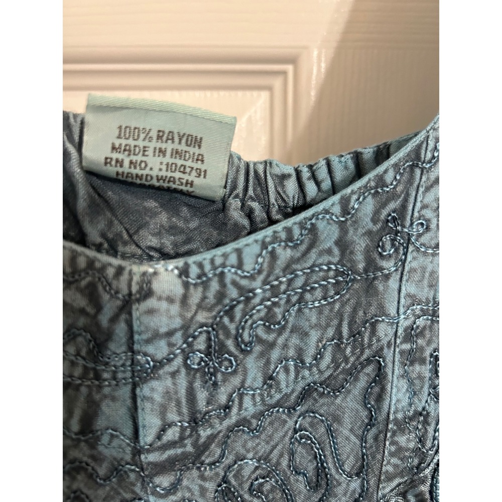 Advance Apparels Teal Blue Embroidered Boho Midi Dress Smocked Back Rayon L XL - Picture 4 of 9